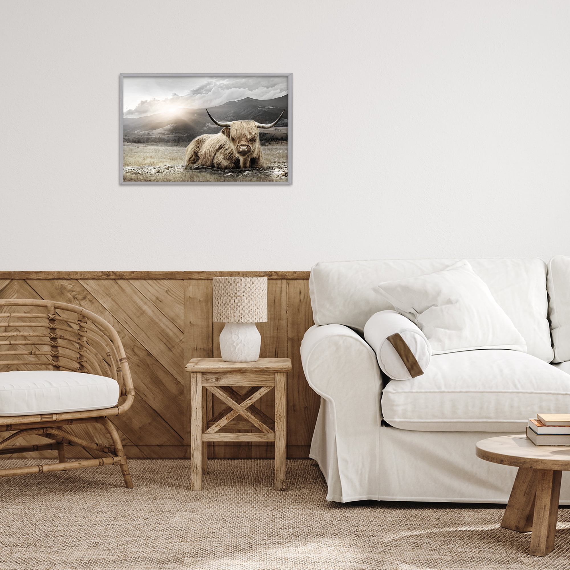 Stupell Industries Cattle Resting in Morning Sun Gray Framed Giclee Art, design by CAD Designs