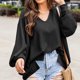 thumbnail image 4 of Mujeres Casual Moda Cómodo Jersey Manga Larga Con Cuello En V Blusas Soild Camiseta Pompotops  FGAJ15259, 4 of 7
