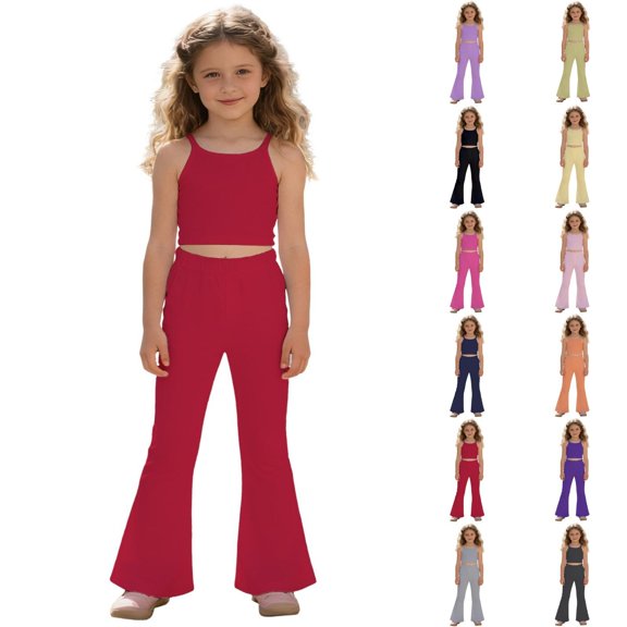 Kids Girls Flare Leggings School Uniform Pants High Waist Soft Stretch Casual Pants Girls Bottoms Trousers with Pockets 3-4T