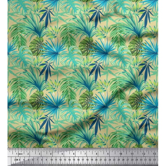 Soimoi Moss Georgette Fabric Tropical Leaves Print Fabric by Yard 42 Inch Wide