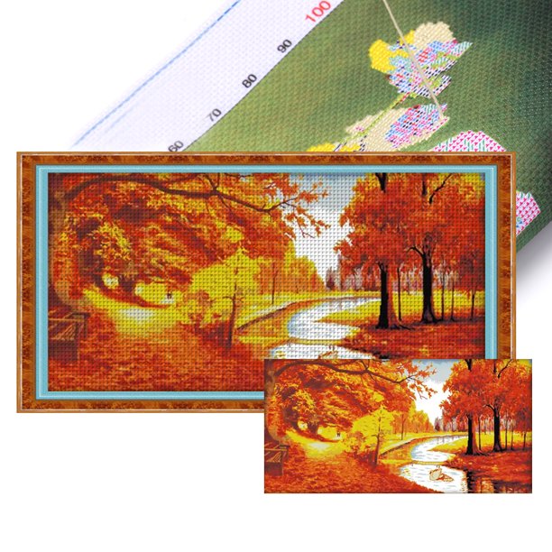 Hilo Algodón Bordado 14 Quilates Punto Cruz Dorado Que Llena La Tierra 96x52cm