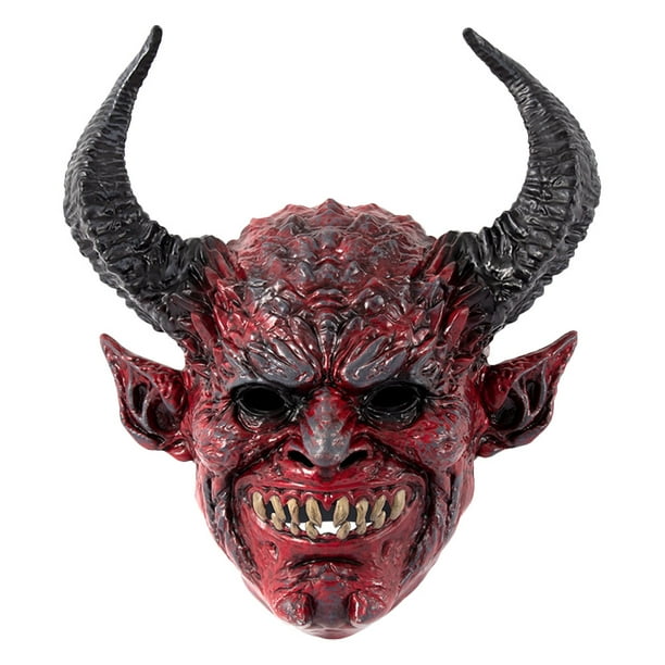 BRIGHTFUFU Máscara de diablo para Halloween, cosplay, máscara de demonio con cuernos aterradora para fiestas de máscaras, disfraz de monstruo de terror con cuernos y fantasmas.