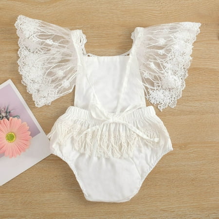 

dmqupv Cotton Baby Clothes Girls Fly Sleeve Floral Embroider Tulle Backlessl Lace Romper Bodysuits Baby Baby White 18-24 Months