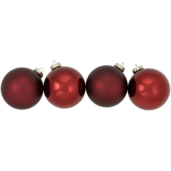 Northlight 2-Finish Glass Christmas Ball Ornaments - 4" (100mm) - Burgundy - 4ct
