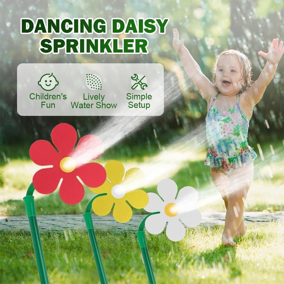 Crazy Daisy Sprinkler Dancing Flower Water Sprinkler 360° Rotating Lawn Irrigation Tool, Fun Outdoor Toy for Garden and Yard with Sturdy Plastic Base
