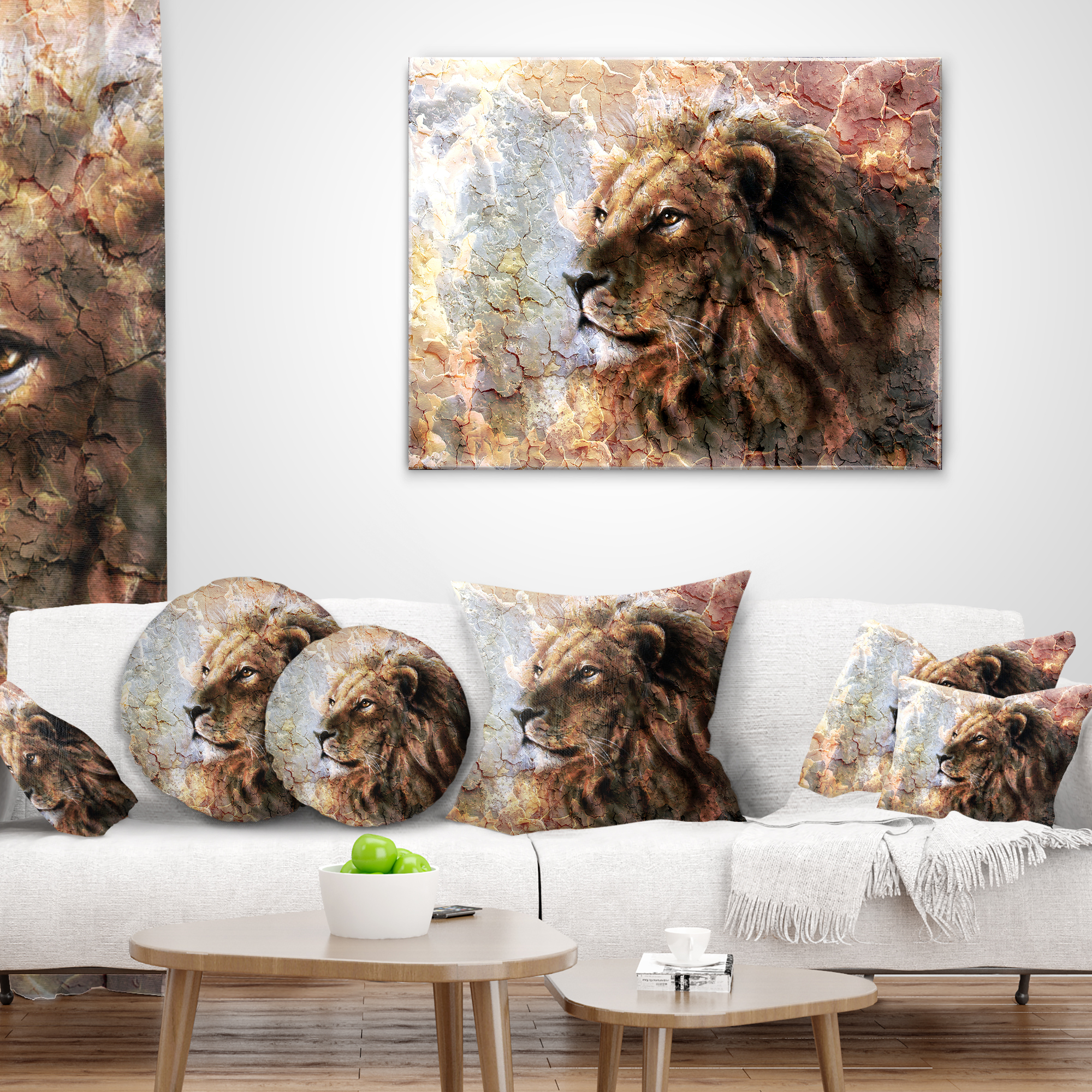 Designart Peaceful Lion - Animal Throw Pillow - 12x20