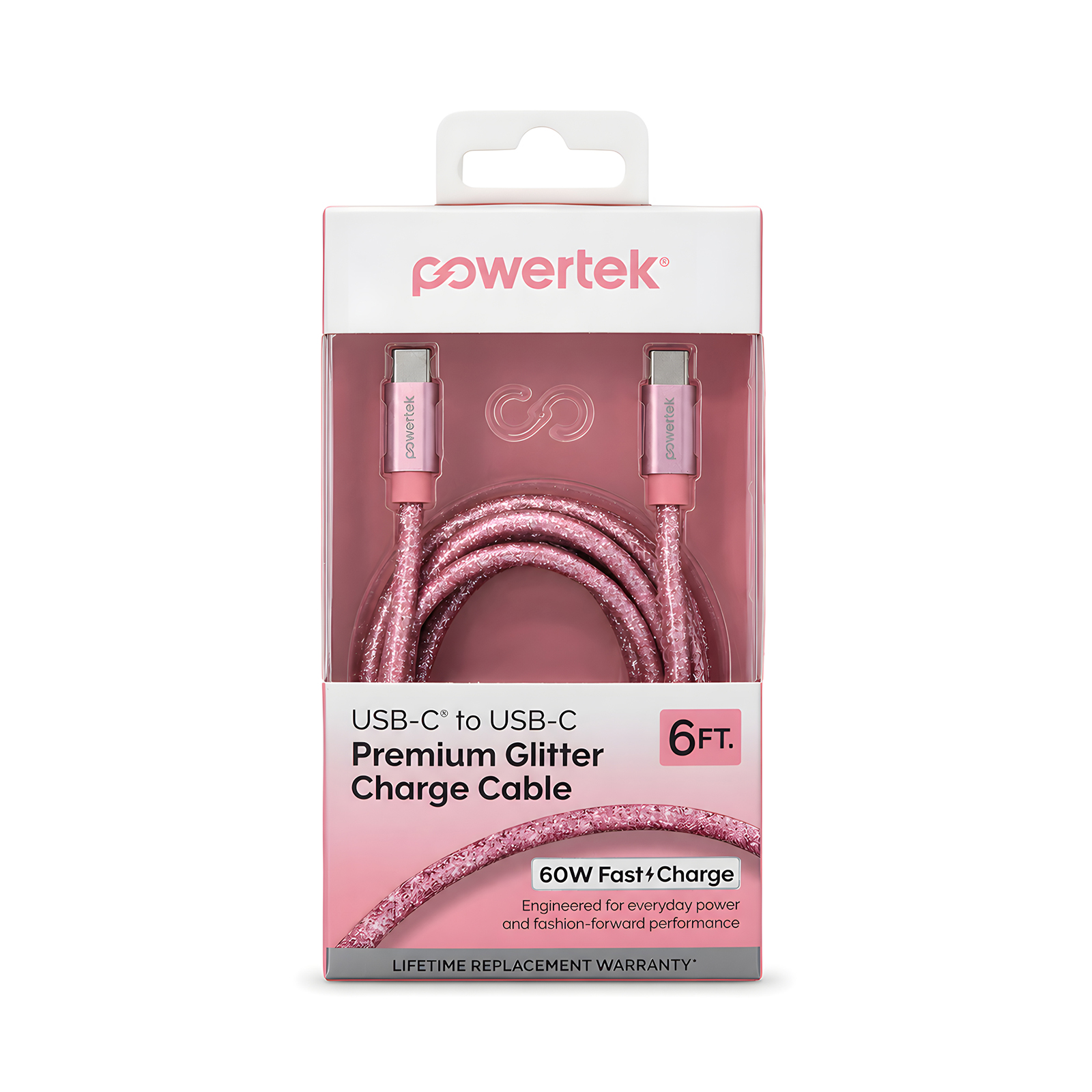Liquipel USB-C to USB-C Cable, 6Ft, Pink Glitter photo 5