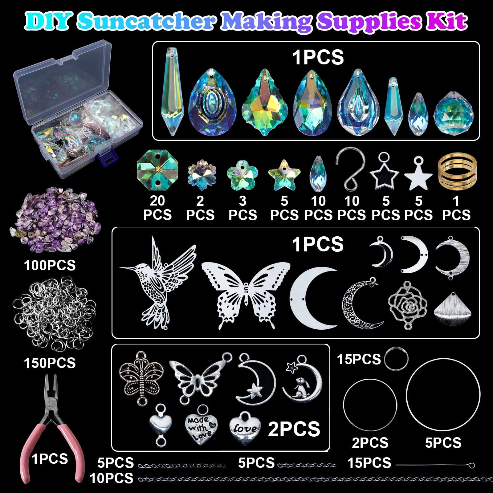 Dalrosia DIY Suncatchers, 400pcs Sun Catchers Making Supplies Kit Art and Crafts for Adults Hanging Prism Sun Catcher with Crystals Rainbow Maker for Indoor Window Home Wedding Garden Christmas Decor