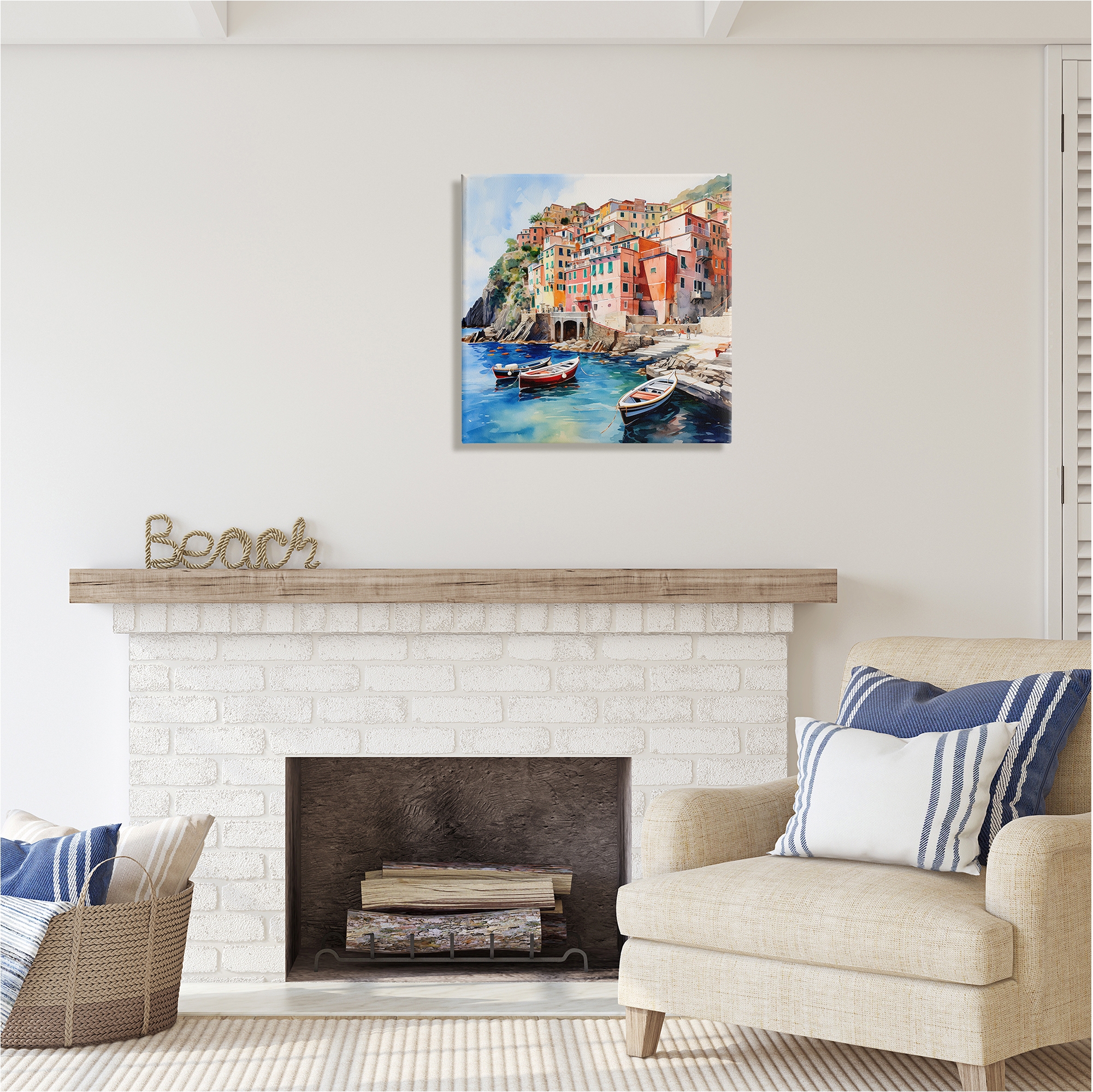 Stupell Industries Cinque Terre Boats Travel & Places Painting Gallery Wrapped Canvas Art Print Wall Art, 24 x 24