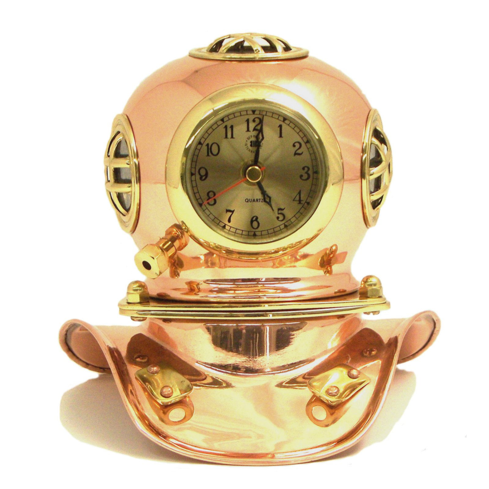 Diving Helmet Nautical Hampton Clock In Solid Polished Copper Brass Finish MK-V 