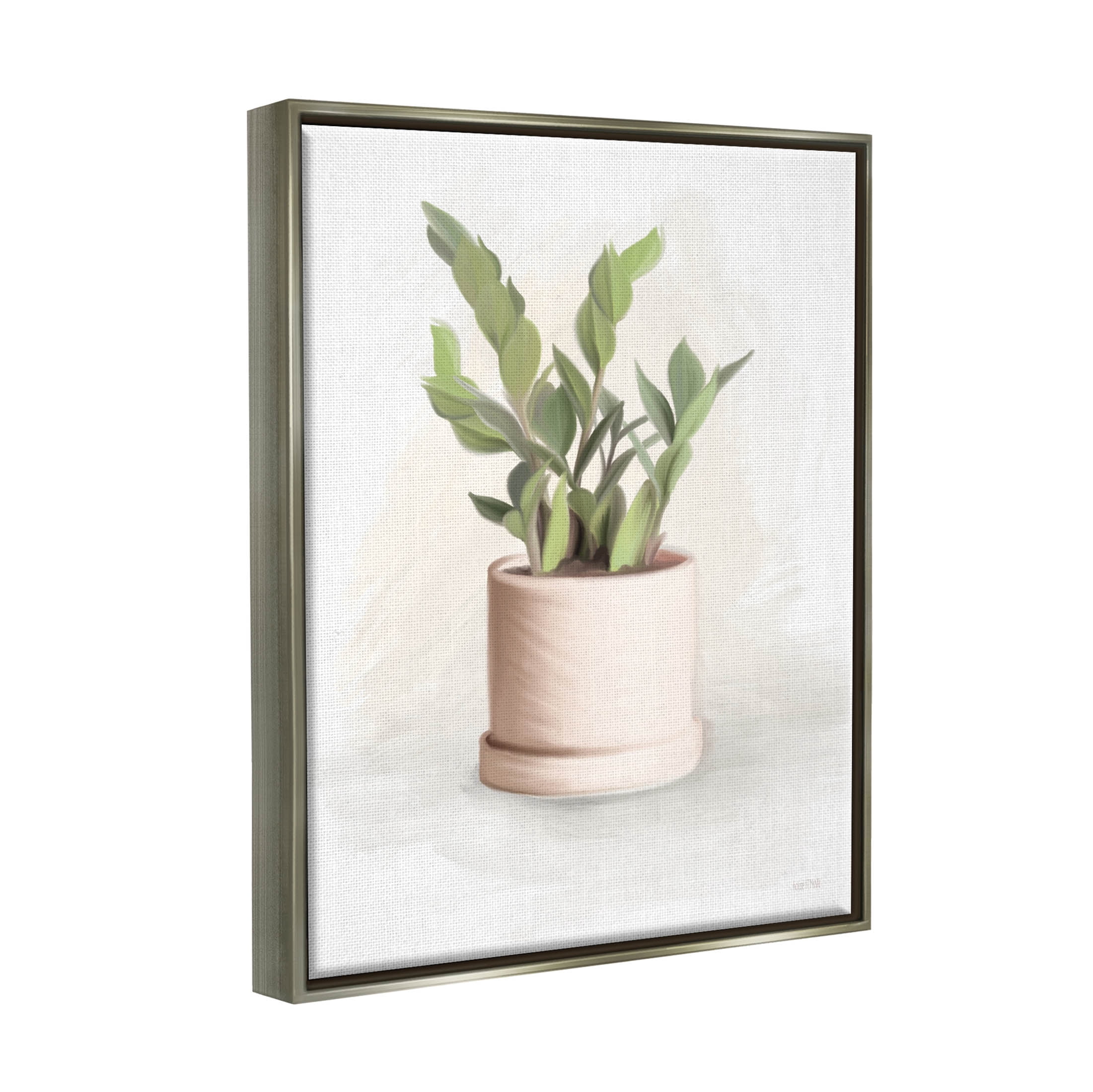 Stupell Industries Potted Herb Plant Minimal Gardening Graphic Art Luster Gray Floating Framed Canvas Print Wall Art, Design by House Fenway