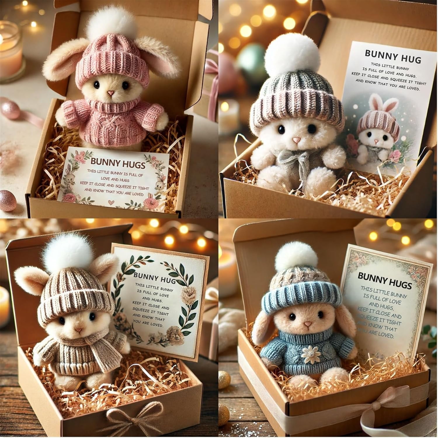 Mini Bunny Hug Cute Easter Gift Plush 2025 Bunny in a Box Hugs Positive Bunny Stuffed Animal Rabbit Soft Floppy Easter Ideas Bunnies Basket Stuffers Doll Emotional Support Inspirational Gifts (C1) P
