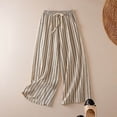 thumbnail image 3 of KHONTS Women's Casual Linen Pants Striped High Waist Wide Leg Slacks Lightweight Palazzo Culotte Trousers Beige M, 3 of 4