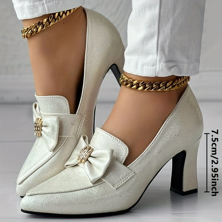 

Womens Crocodile Print High Heel Pumps - Stylish Bowknot Buckle Detail Chic Work Shoes for Office Comfortable Heel Height Ankle Chain-Free Elegance