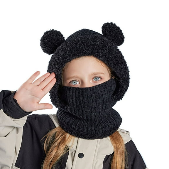 YWOAGH Kids Winter Hats with Animal Ears Cute Cartoon Design Soft Warm Knitted Cap for Outdoor Boys and Girls Black One Size