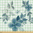 thumbnail image 2 of Ambesonne Floral Design Fabric by the Yard Upholstery, Watercolor Blossom, 5 Yards, Dark Turquoise Slate Blue, 2 of 5