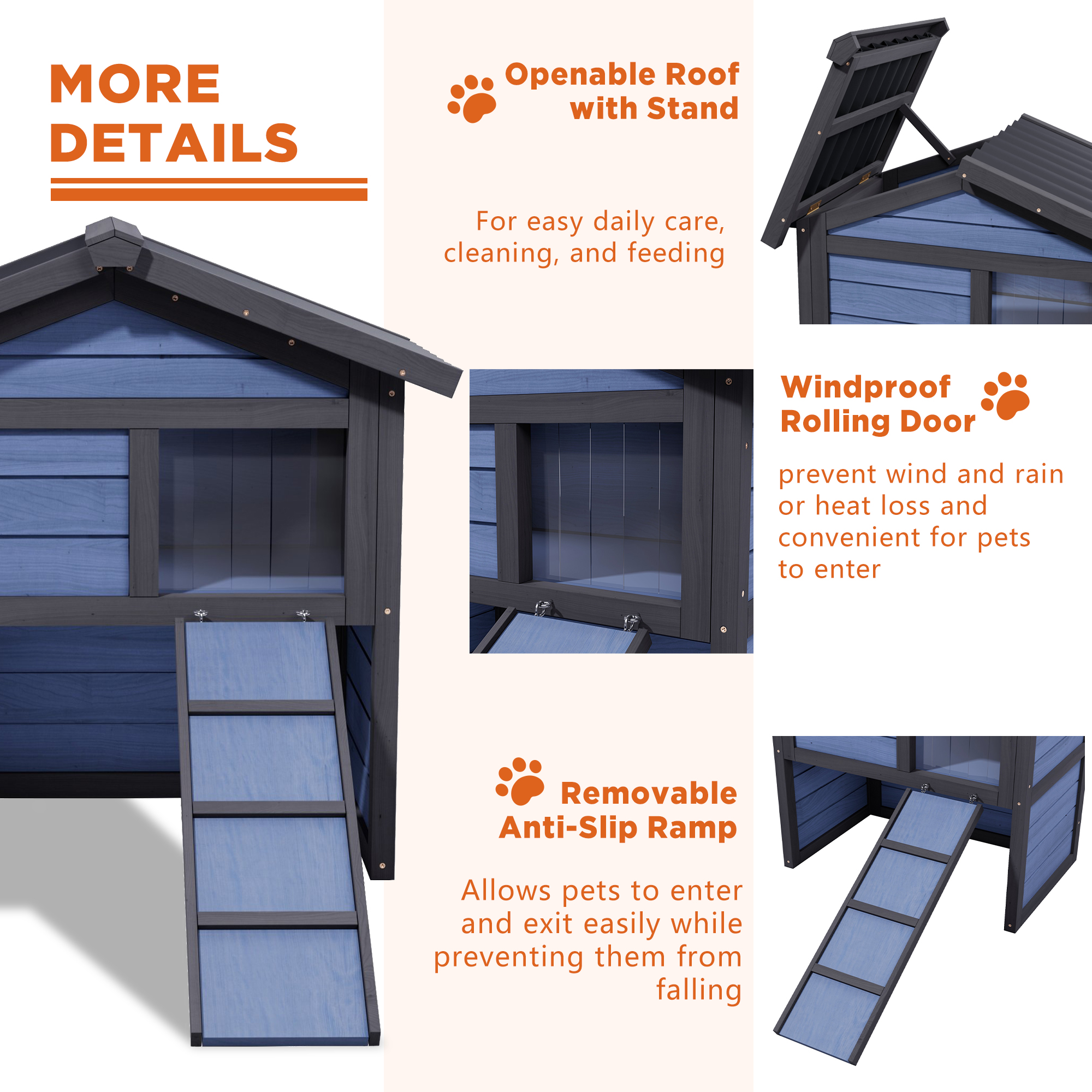 Insulate Cat House with Escape Doors,Outdoor Cat Shelter for Winter,All Weather 2 Story Cat House for Multiple Cat with Openable Roof,Blue