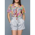 thumbnail image 5 of HAPPY BAY Women's Button Down Blouses Casual Summer Beach Party Blouses Shirt Open Front Blouse Short Sleeve Shirts Hawaiian Dresses for Women M Leaves Crayons, Multicoloured, 5 of 6