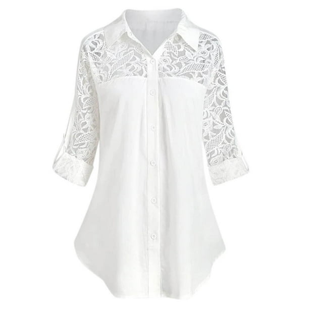 Milum - Women'sFashion Stylish Loose Tops Lace Stitching Blouses Plus Size Shirt - Walmart.com