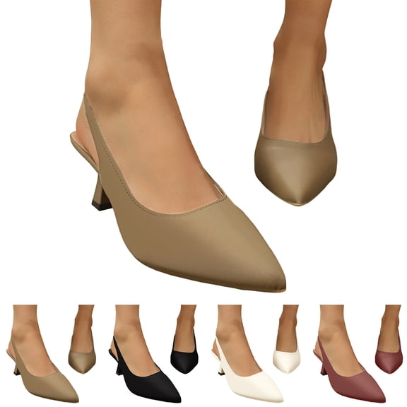 Dakaela Low Kittens Heels Women's Slingback Dressy Pumps Pointed Closed Toe Wedding Bride Prom Party Dress Sandals Shoes Size 6-10 Beige