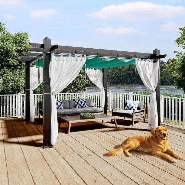 Qinaqin 10X10 Gris Pergola Retractable Canopy Side Malla Aluminum Frame Structure para Backyard Garden de Profundidadck Patio