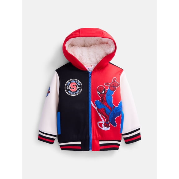 Spider Man Toddler Boys Colorblock Full Zip Hooded Varsity Jacket, Sizes 2T-5T