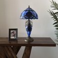 thumbnail image 7 of Tiffany Table Lamp Blue Stained Glass Shade And Base Baroque Style Lavender LED Bulbs Included for Living Room Bedroom Bedside 12"W*12"D*22"H, 7 of 7