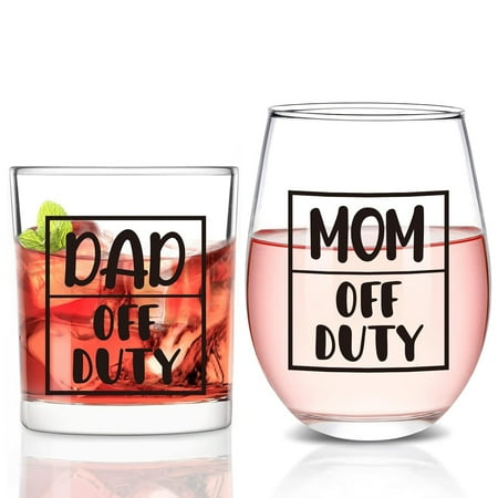 

Maustic Stemless Wine Glass and Whisky Glass for Parents Christmas Gift Birthday Gift Cup for Dad and Mom