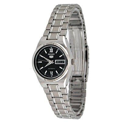seiko women's sym607 stainless steel analog with black dial watch