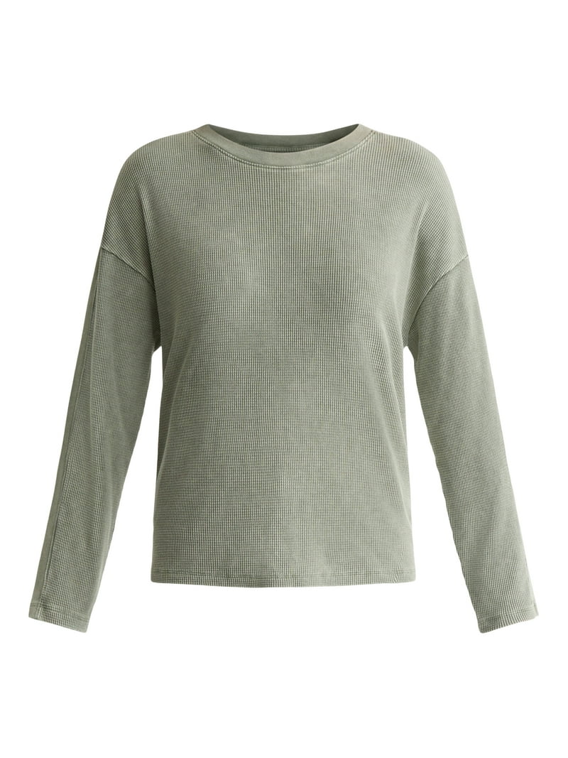 Time and Tru Women's Boxy Thermal Tee with Long Sleeves, Sizes XS