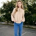 thumbnail image 7 of Women's Long Sleeve Pleated Blouse with Lace Detail and Tie Neck - Large, Beige, 7 of 7