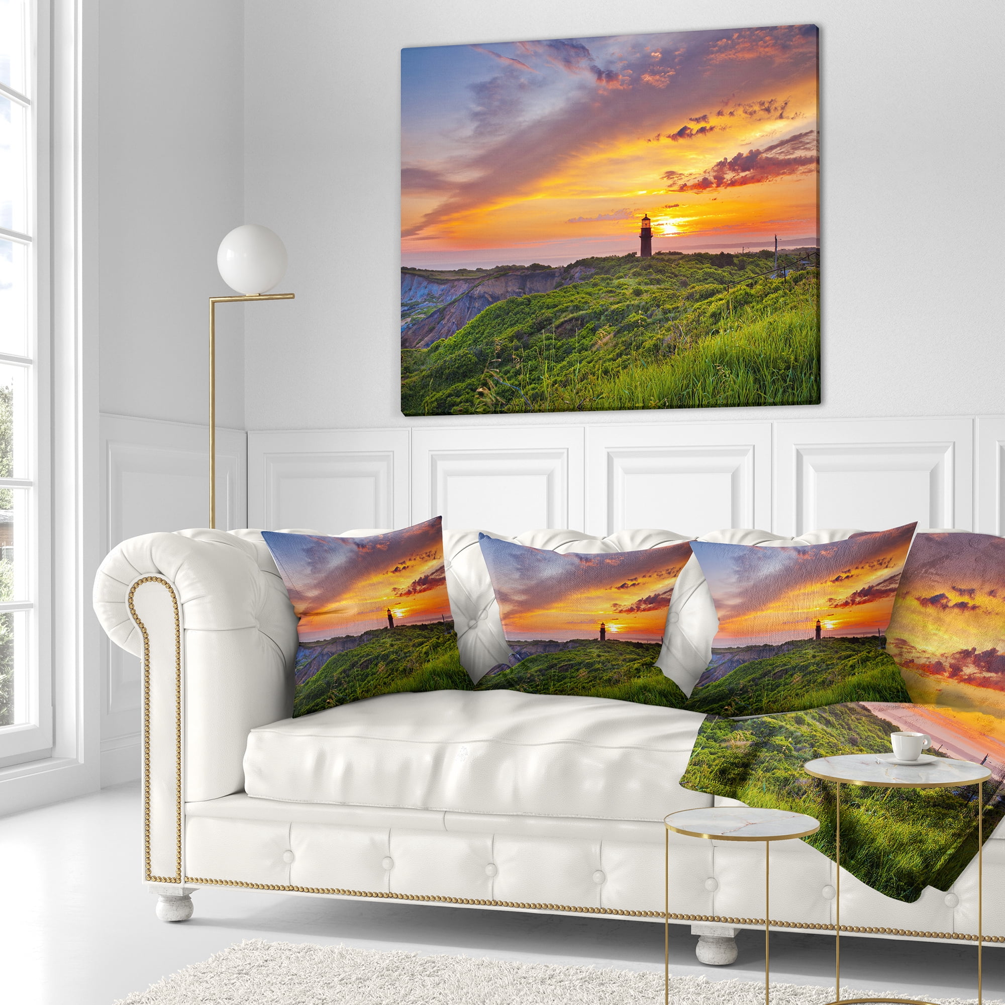 Designart Lighthouse at Gorgeous Sunset - Landscape Printed Throw Pillow - 18x18