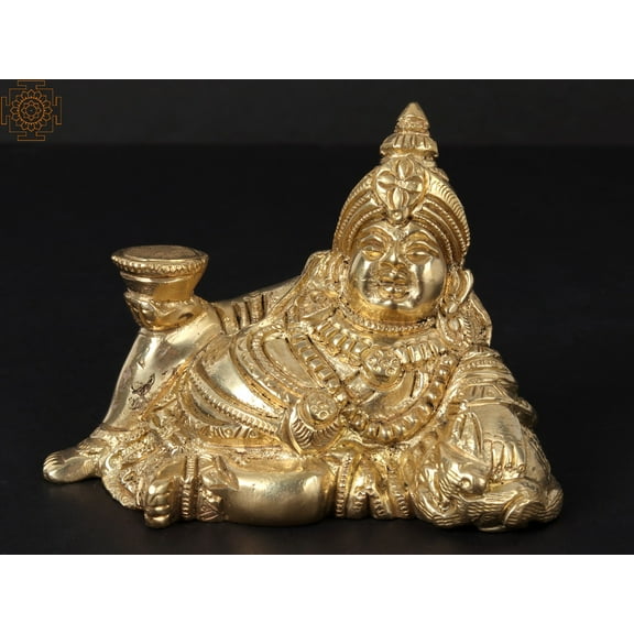 4" Lord Kubera In Brass | Handmade | Made In India