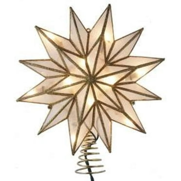 Kurt S Adler Gold Capiz Star Christmas Tree Topper with 10 Lights, 906"