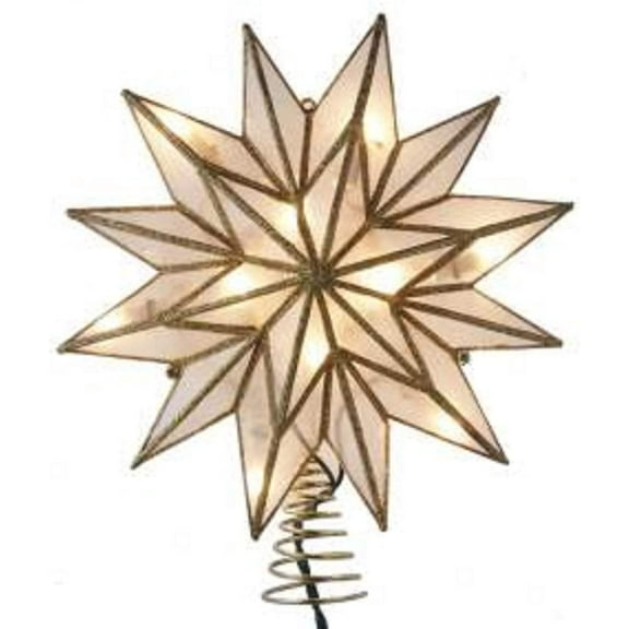 Kurt S Adler Gold Capiz Star Christmas Tree Topper with 10 Lights, 906"