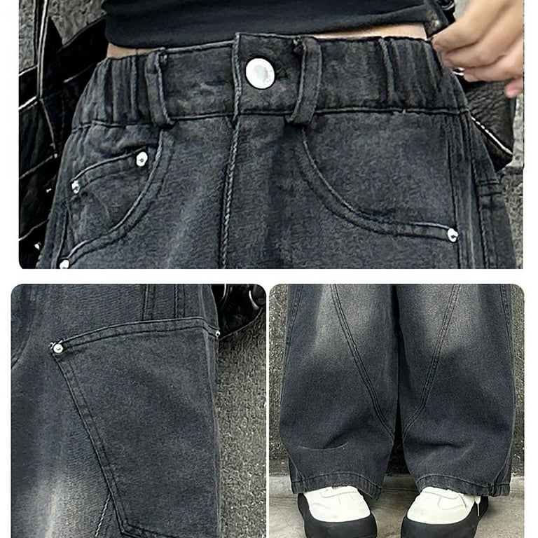 Y2k Broek Dames Esthetische Baggy Jeans Wijde Pijpen Vintage Denim Broek E-Girl Esthetische Cargo Jeans Streetwear(Color:Dark blue,Size:X-Large