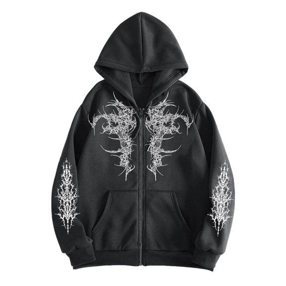 Unisex Y2K Zip Up Hoodie Oversized Gothic Punk Hooded Sweatshirt Casual Streetwear Hooded Jacket Emo Alternative Clothes