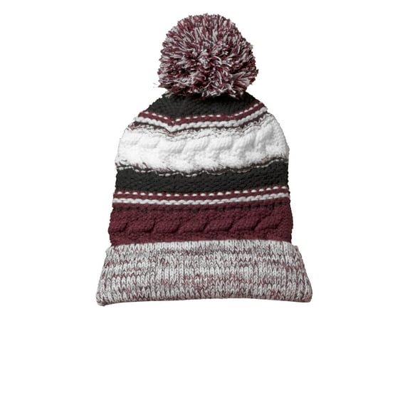 Sport-Tek Pom Pom Team Beanie. Stc21 , STC21 , Maroon/ Black/ White , One Size