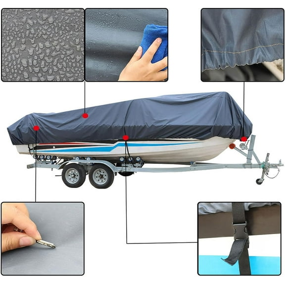SEBLAFF Heavy 600D Marine Grade Polyester Canvas Trailerable Waterproof Boat Cover Gray