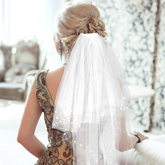 RENACLIPY Short Bridal Veil White Double Layered Soft Tulle with Comb for Wedding