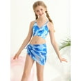 thumbnail image 4 of 3 Pieces Bikini Kids Wrap Criss Cross Swimsuit Little Girls Print Swimwear with Cover Up Beach Skirt 8-14T, 4 of 10