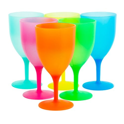 6 Pack Reusable Plastic Picnic Goblets BPA Free Frosted Color Wine