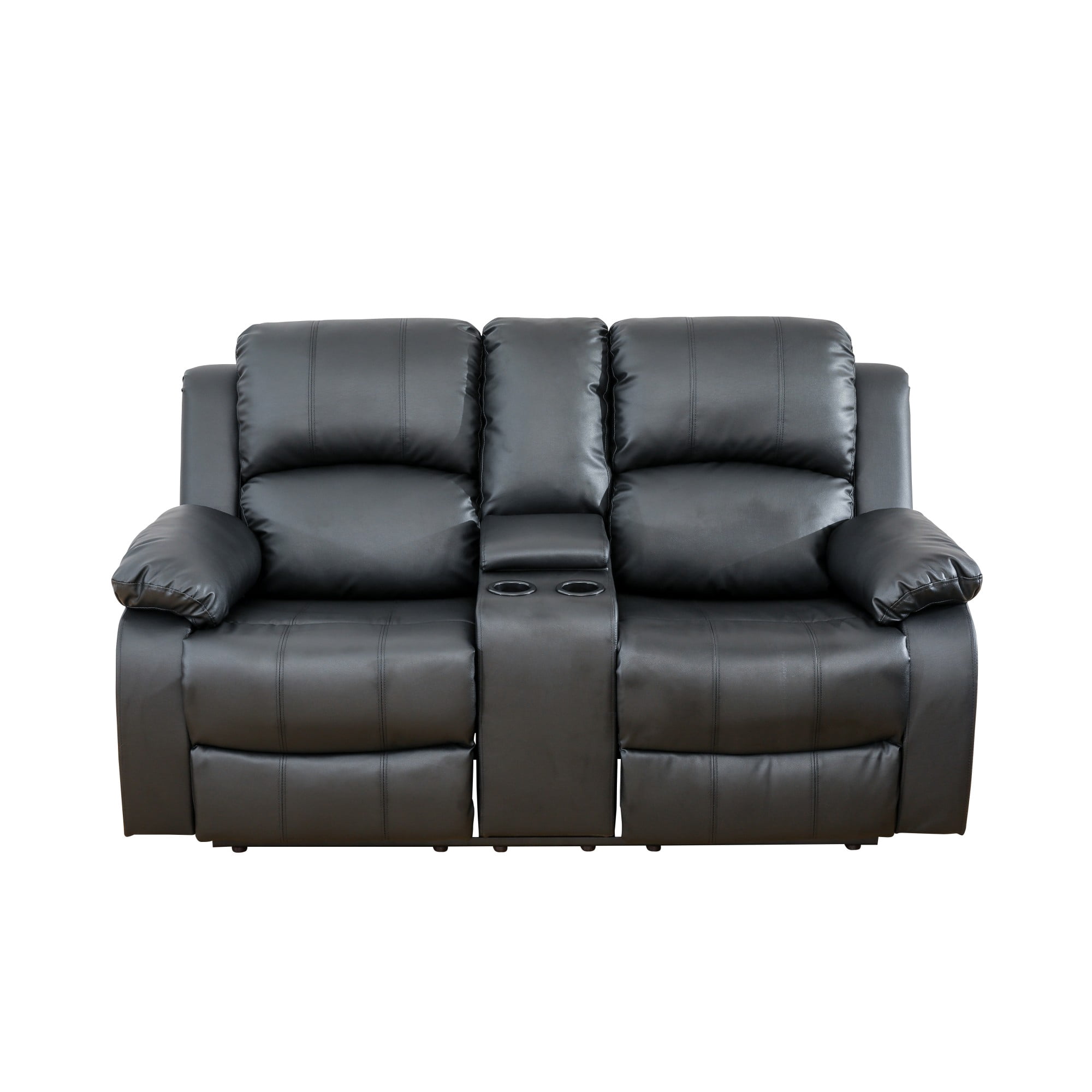 Gewnee Black Loveseat with Console & Cup Holders, Air Leather & High-Elastic Sponge, Adjustable Recline, Perfect for Living Rooms