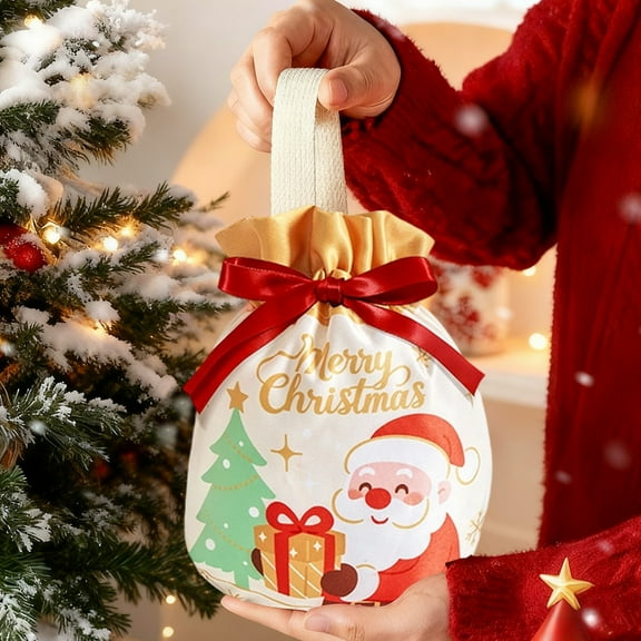 YOHAVEN 7.48" Christmas Eve Fruit Packaging Bag Drawstring Gift Pouch for Holiday Treats Seasonal Party Favors Xmas Decorations Home Christmas Decor Indoor Gift Wrapping Holiday Celebrations