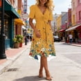 thumbnail image 7 of Summer Dresses for Women Casual Deep V Neck Puff Short Sleeve Smocked Floral Printed Pleated Flowy Beach Vacation Dress, 7 of 7