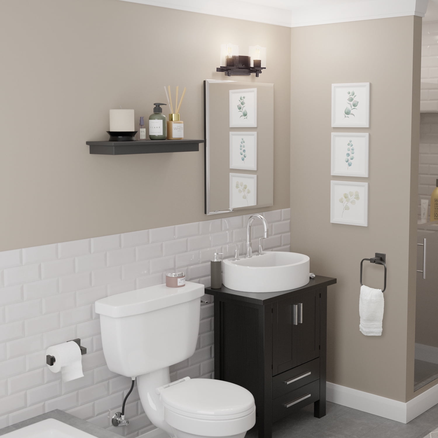 Globe Electric Upscale Industrial 3-Piece Matte Black Bathroom Accessory Set with 13" 2-Light LED Vanity Light