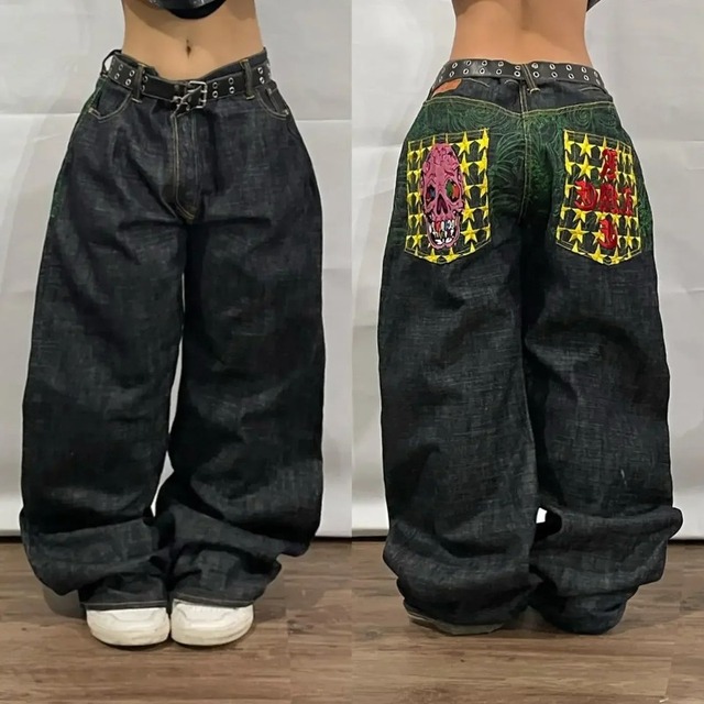 Y2K Streetwear Baggy Jeans Men Harajuku Trend Embroidery Pattern