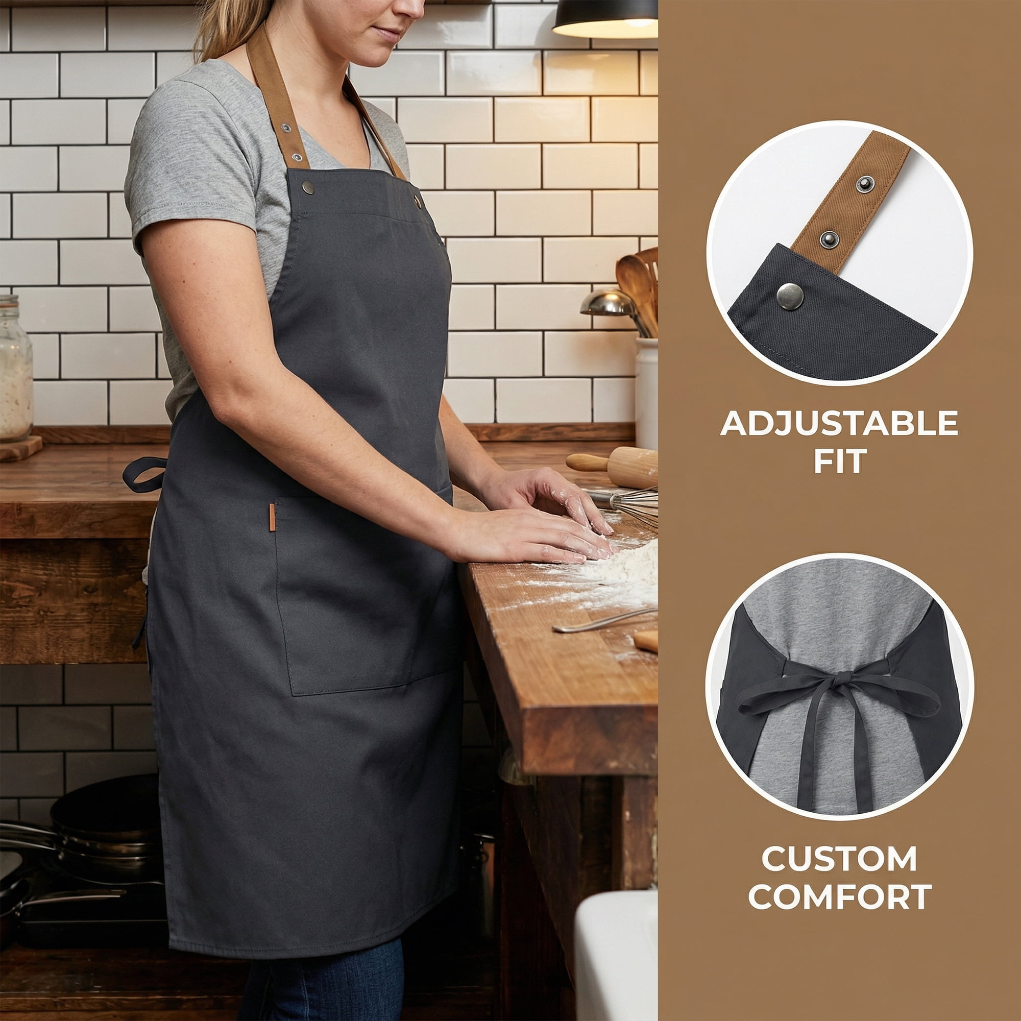 Unique Bargains Waterproof Long Waist Cooking Kitchen Apron with Pockets 26.4x29.1in Black