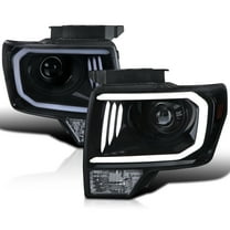 Spec-D Tuning Black Smoke Projector Headlights w/ LED Tube Compatible with 2009-2014 Ford F150, Left Right Pair Headlamps Assembly