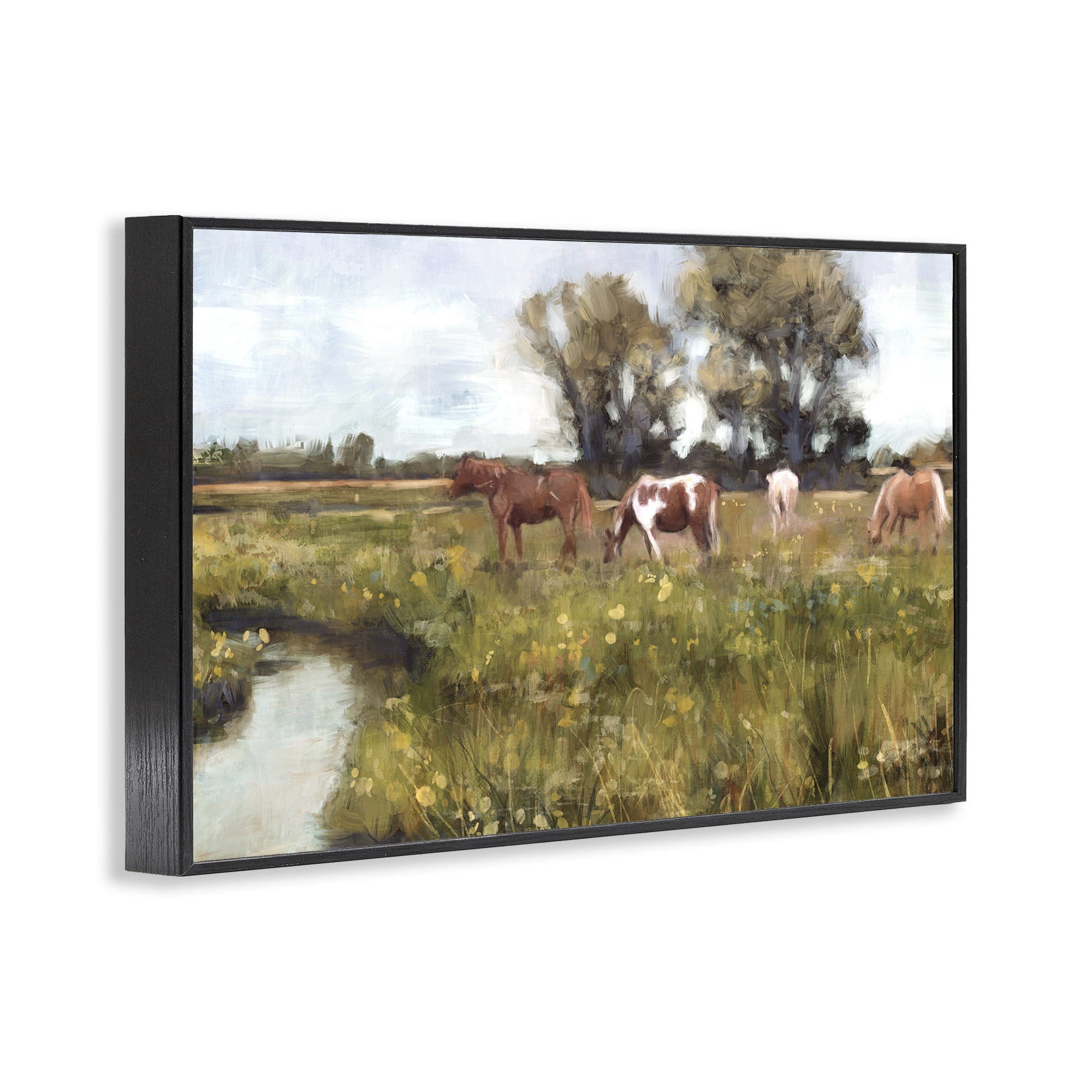 Stupell Industries Lazy Day Horse Landscape Landscape Painting Black Framed Art Print Wall Art, 18 x 12